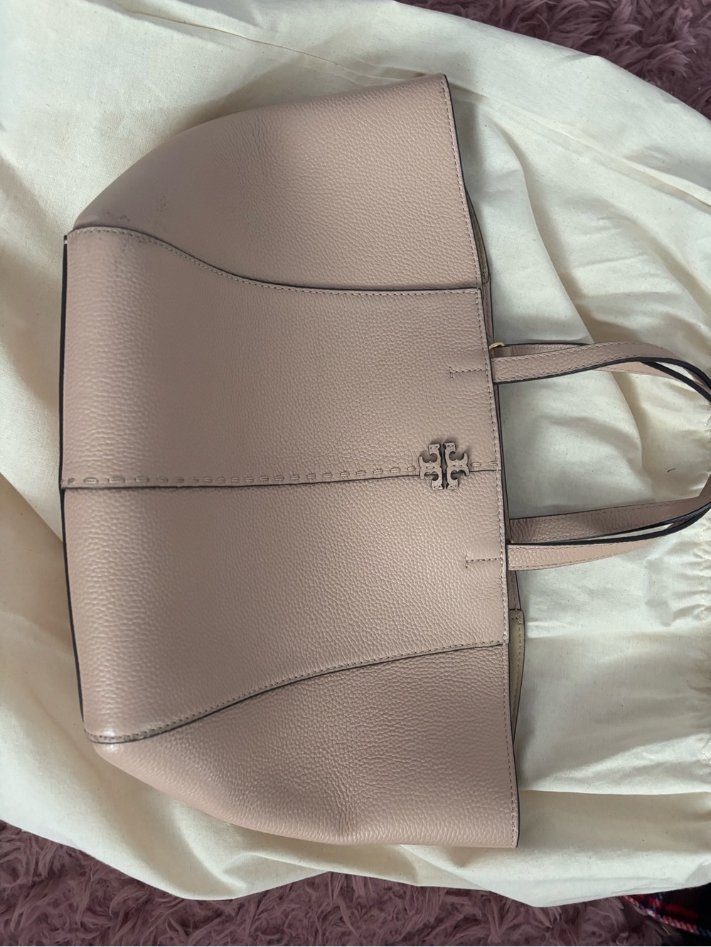 Tory Burch Beige/Taupe Leather Shoulder Bag with Gold Hardware